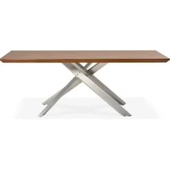 ALTEREGO Table à manger 'WALABY' en bois finition Noyer avec pied central en métal New