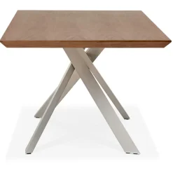 ALTEREGO Table à manger 'WALABY' en bois finition Noyer avec pied central en métal New