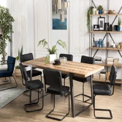 Macabane Table à manger 220x100cm Sapin et métal CARLA Best