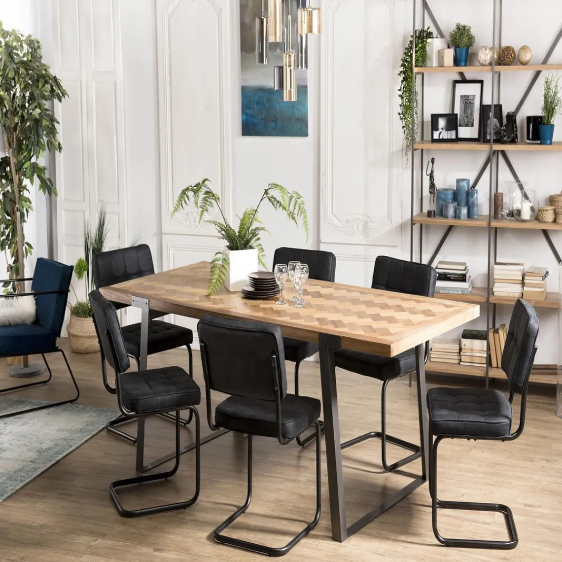 Macabane Table à manger 220x100cm Sapin et métal CARLA Best