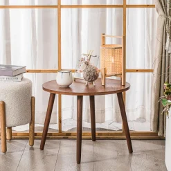 3S. x Home Table Appoint Bout de Canape Meuble Bois Rond Discount