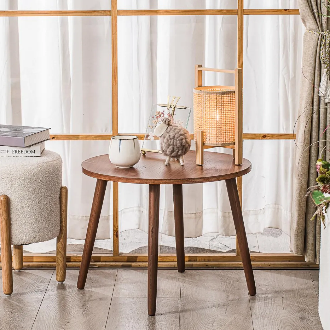 3S. x Home Table Appoint Bout de Canape Meuble Bois Rond Discount