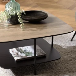 Macabane Table basse 2 plateaux bi-matière mocha noir pieds métal JULIA Best