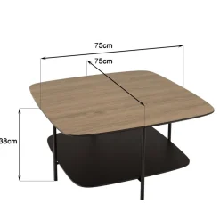 Macabane Table basse 2 plateaux bi-matière mocha noir pieds métal JULIA Best