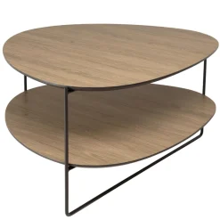 Macabane Table basse 2 plateaux forme ovoïde couleur mocha pieds métal JULIA Clearance
