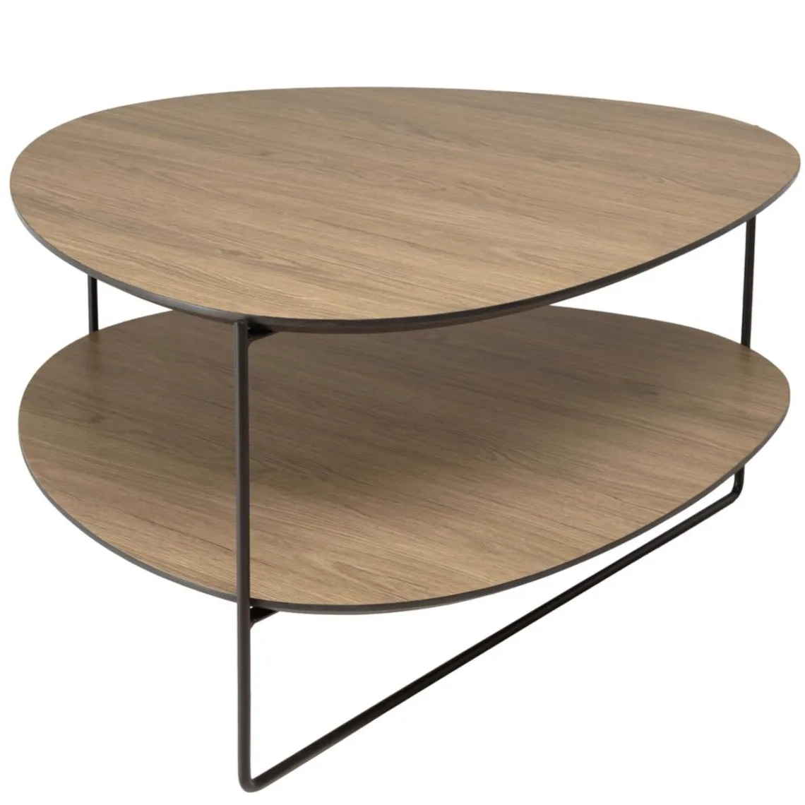 Macabane Table basse 2 plateaux forme ovoïde couleur mocha pieds métal JULIA Clearance