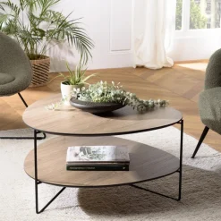 Macabane Table basse 2 plateaux forme ovoïde couleur mocha pieds métal JULIA Clearance