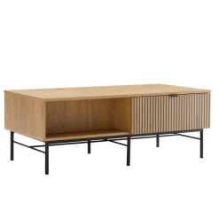 Macabane Table basse 2 tiroirs décor effet bois rainuré noir naturel SCOTT Discount