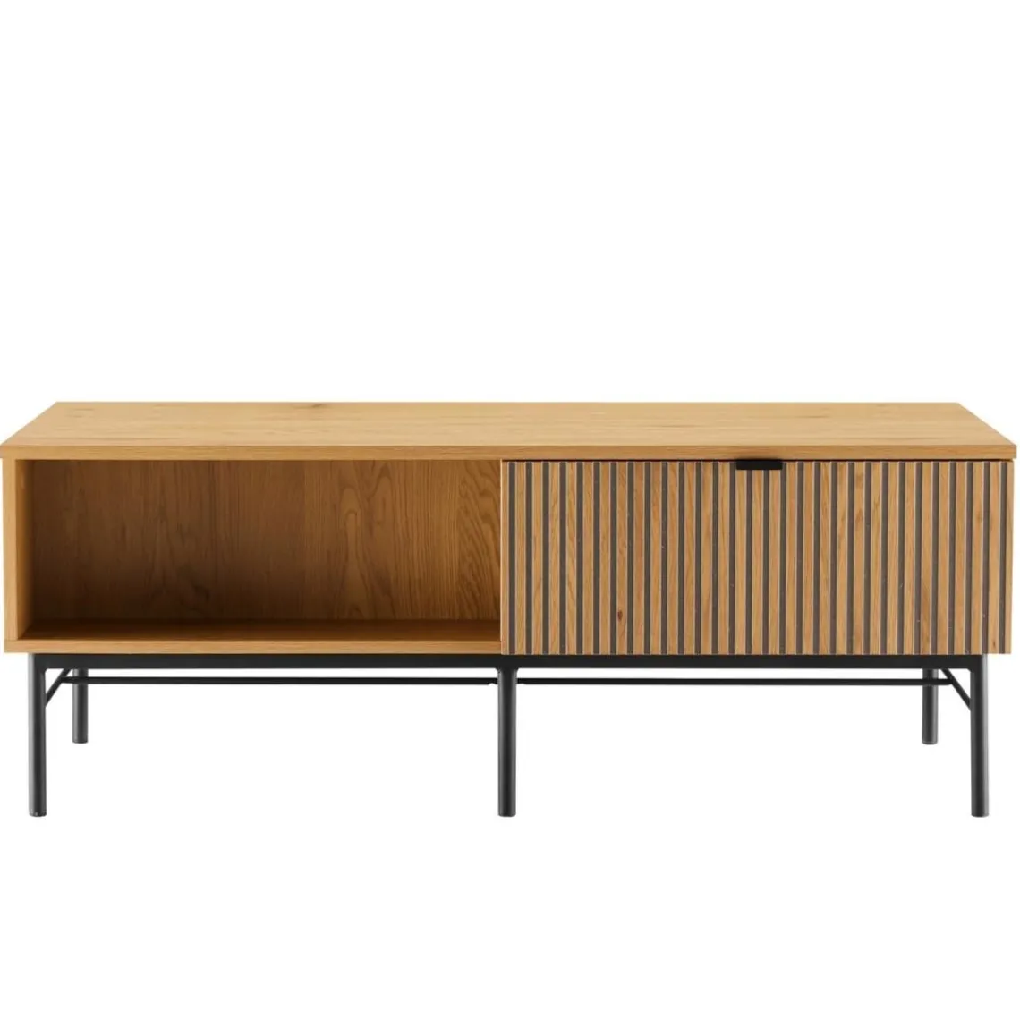 Macabane Table basse 2 tiroirs décor effet bois rainuré noir naturel SCOTT Discount