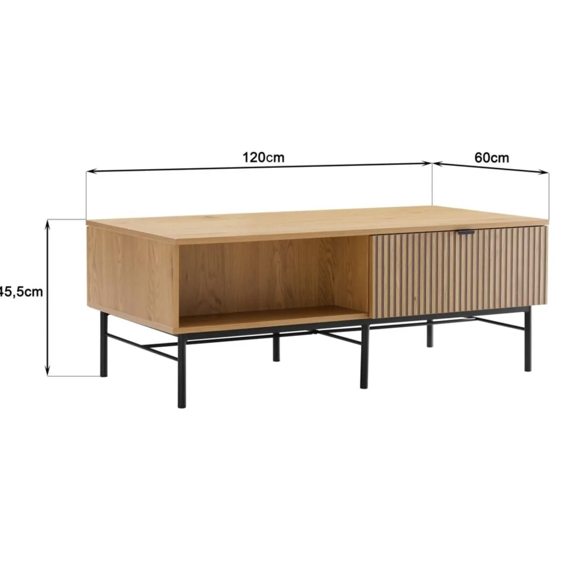 Macabane Table basse 2 tiroirs décor effet bois rainuré noir naturel SCOTT Discount