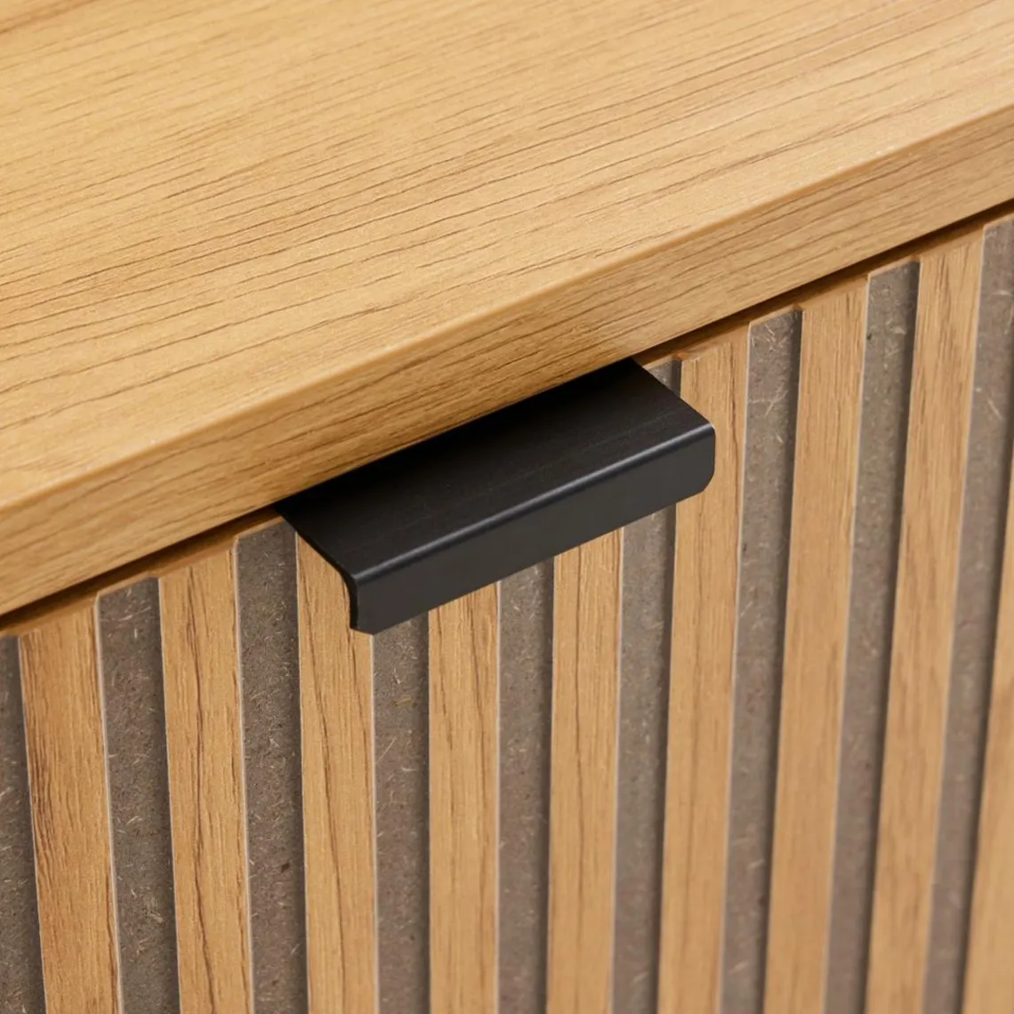 Macabane Table basse 2 tiroirs décor effet bois rainuré noir naturel SCOTT Discount