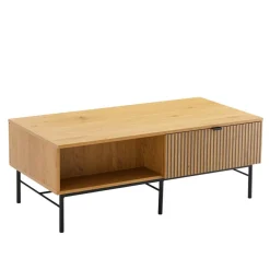 Macabane Table basse 2 tiroirs décor effet bois rainuré noir naturel SCOTT Discount