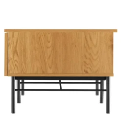 Macabane Table basse 2 tiroirs décor effet bois rainuré noir naturel SCOTT Discount