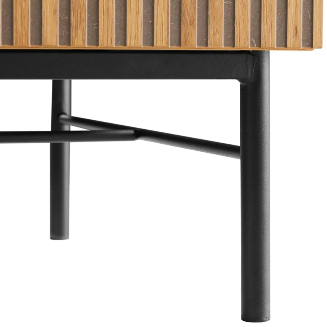 Macabane Table basse 2 tiroirs décor effet bois rainuré noir naturel SCOTT Discount