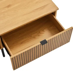 Macabane Table basse 2 tiroirs décor effet bois rainuré noir naturel SCOTT Discount