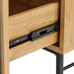 Macabane Table basse 2 tiroirs décor effet bois rainuré noir naturel SCOTT Discount