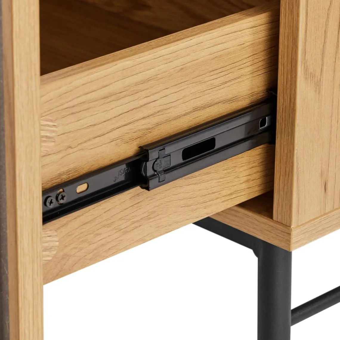 Macabane Table basse 2 tiroirs décor effet bois rainuré noir naturel SCOTT Discount