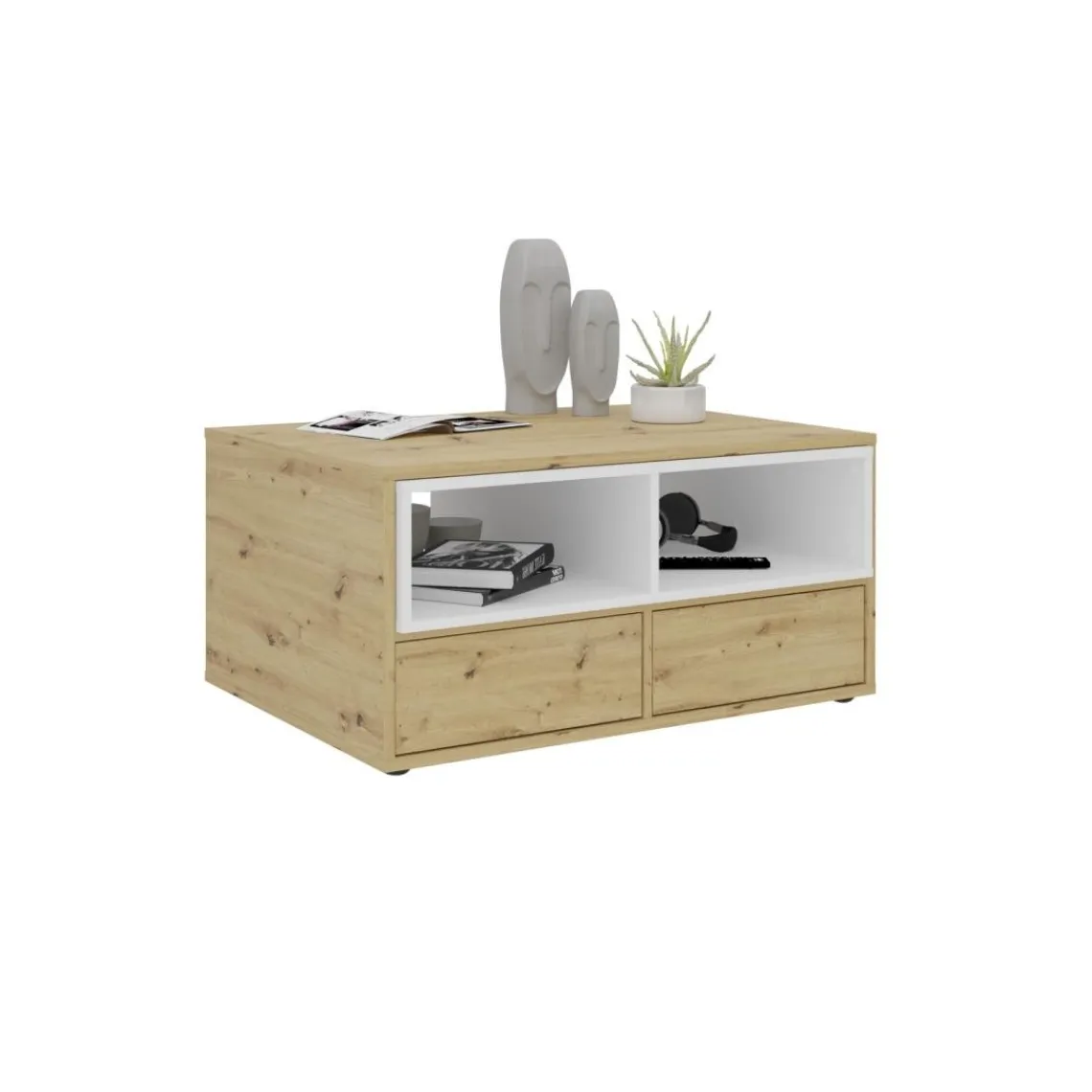 3S. x Home Table basse 2 tiroirs MONZA 2 blanc et naturel Outlet