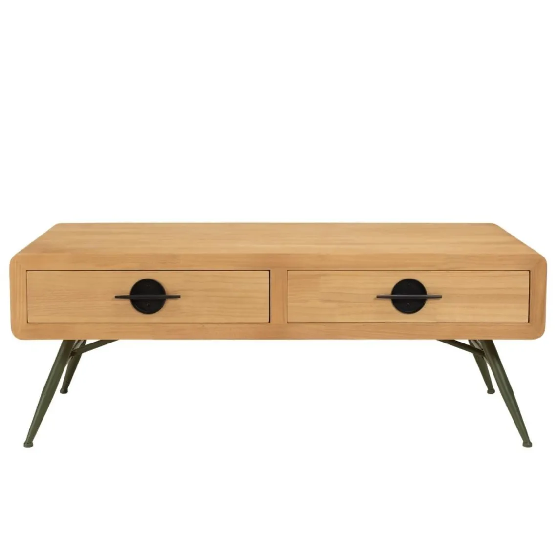 Macabane Table basse 2 tiroirs pin couleur naturelle pieds métal vert HELENA New