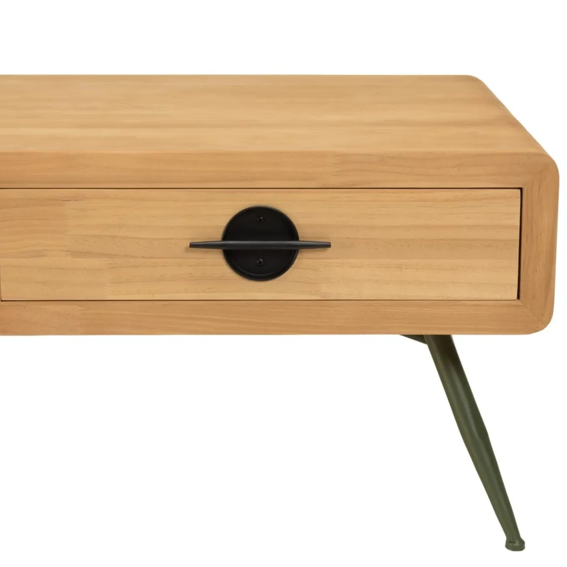 Macabane Table basse 2 tiroirs pin couleur naturelle pieds métal vert HELENA New