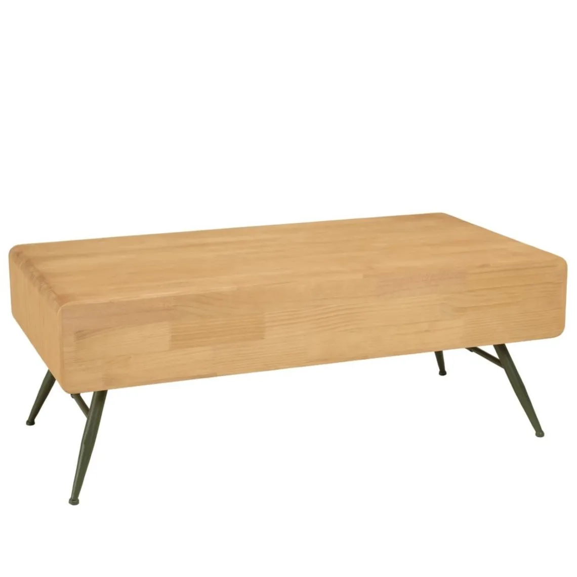 Macabane Table basse 2 tiroirs pin couleur naturelle pieds métal vert HELENA New