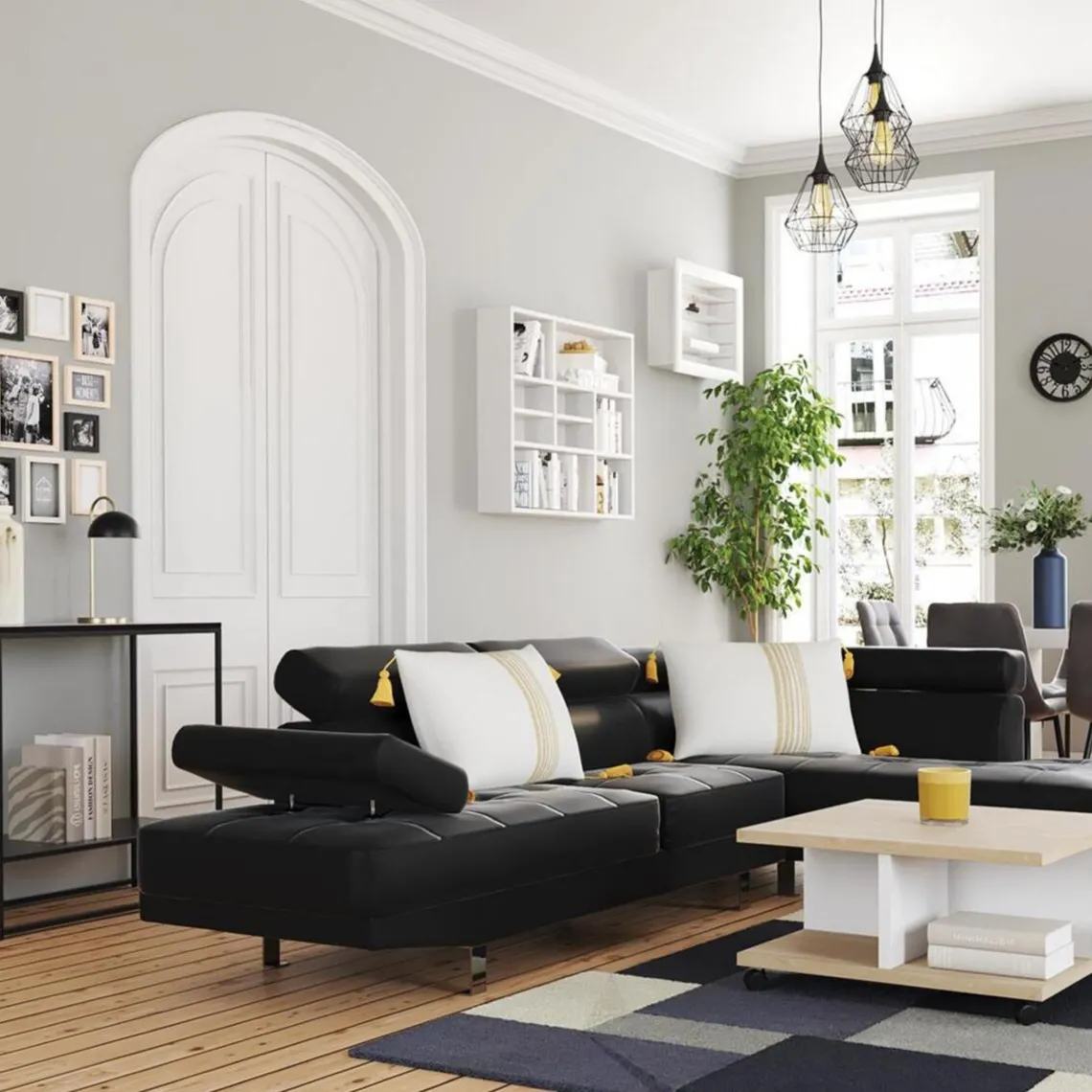 3S. x Home Table Basse A Roulettes Marron Bois Blanc Brillant GROOVE Outlet