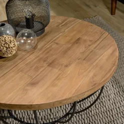 Macabane Table Basse ALIDA Coque Noire Bois Teck Recyclé Et Métal 80 X 80 Cm Beige Sale