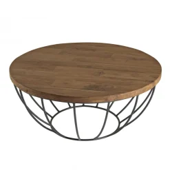 Macabane Table Basse ALIDA Coque Noire Bois Teck Recyclé Et Métal 80 X 80 Cm Beige Sale