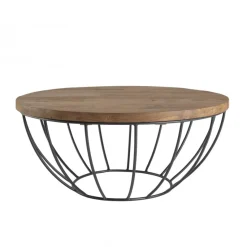 Macabane Table Basse ALIDA Coque Noire Bois Teck Recyclé Et Métal 80 X 80 Cm Beige Sale