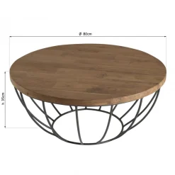 Macabane Table Basse ALIDA Coque Noire Bois Teck Recyclé Et Métal 80 X 80 Cm Beige Sale