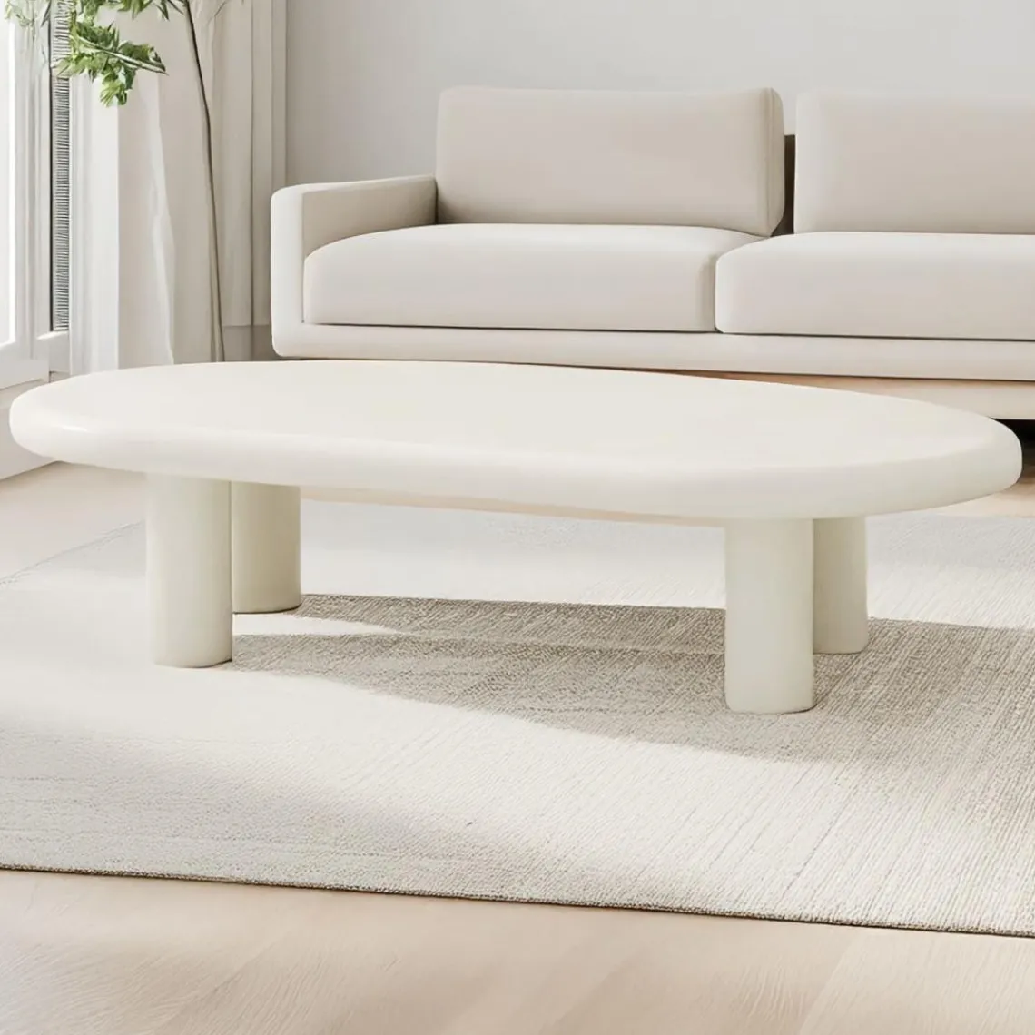 3S. x Home Table basse arrondie avec pieds colonnes Roady Crème Hot