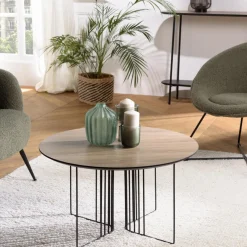 Macabane Table basse biseautée mocha pieds graphiques métal noir JULIA Online