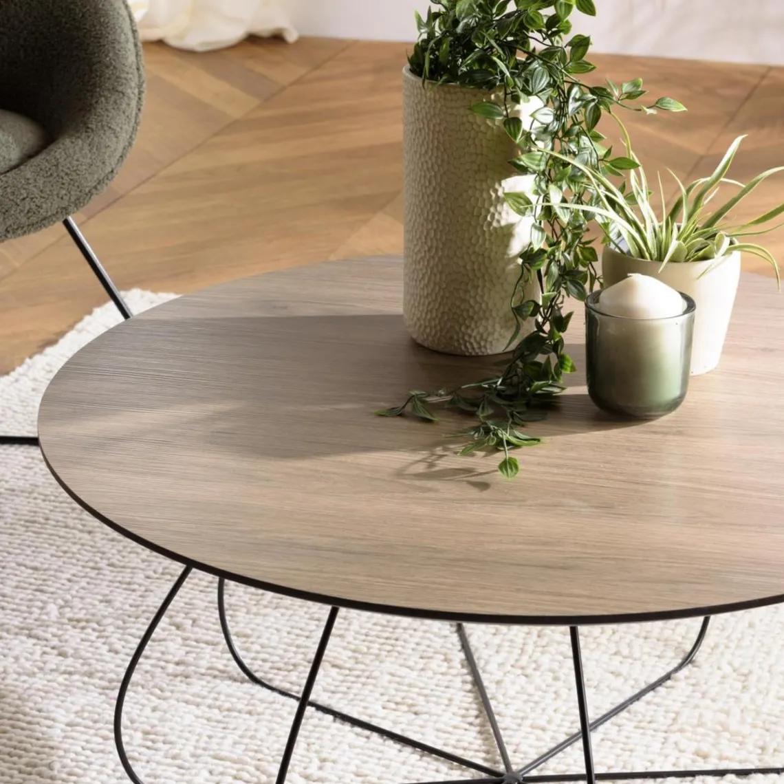Macabane Table basse biseautée mocha pieds forme panier en métal JULIA Discount