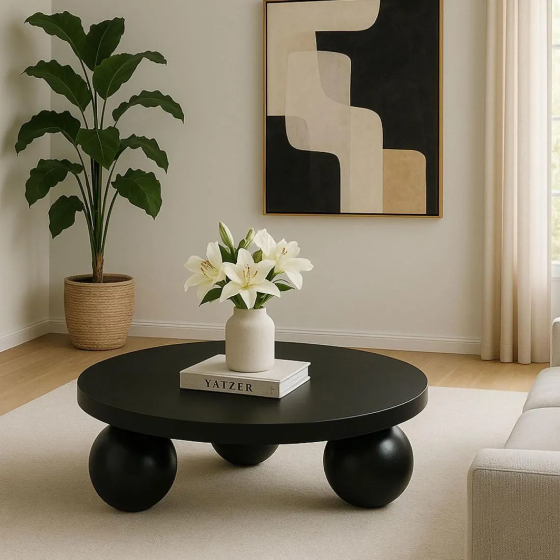 3S. x Home Table basse contemporaine design rond Bonnie Noir Online