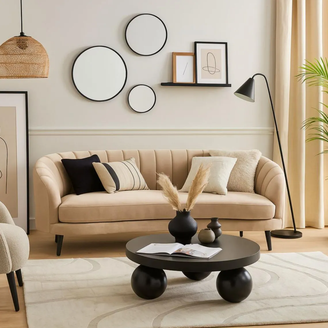 3S. x Home Table basse contemporaine design rond Bonnie Noir Online