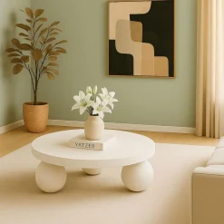 3S. x Home Table basse contemporaine design rond Bonnie texture minérale Blanc Online
