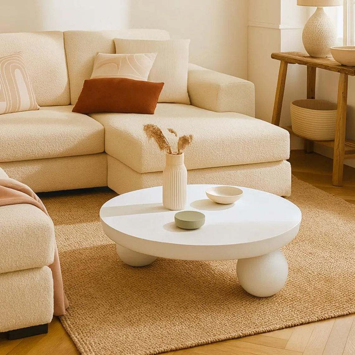 3S. x Home Table basse contemporaine design rond Bonnie texture minérale Blanc Online