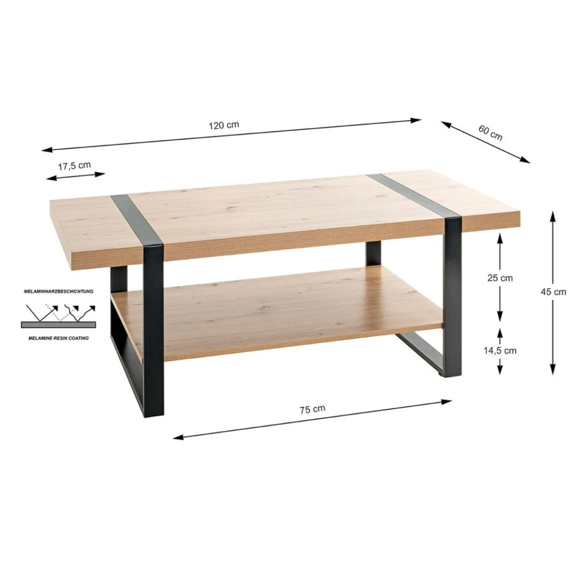 3S. x Home Table basse décor chêne et acier laqué noir Hot