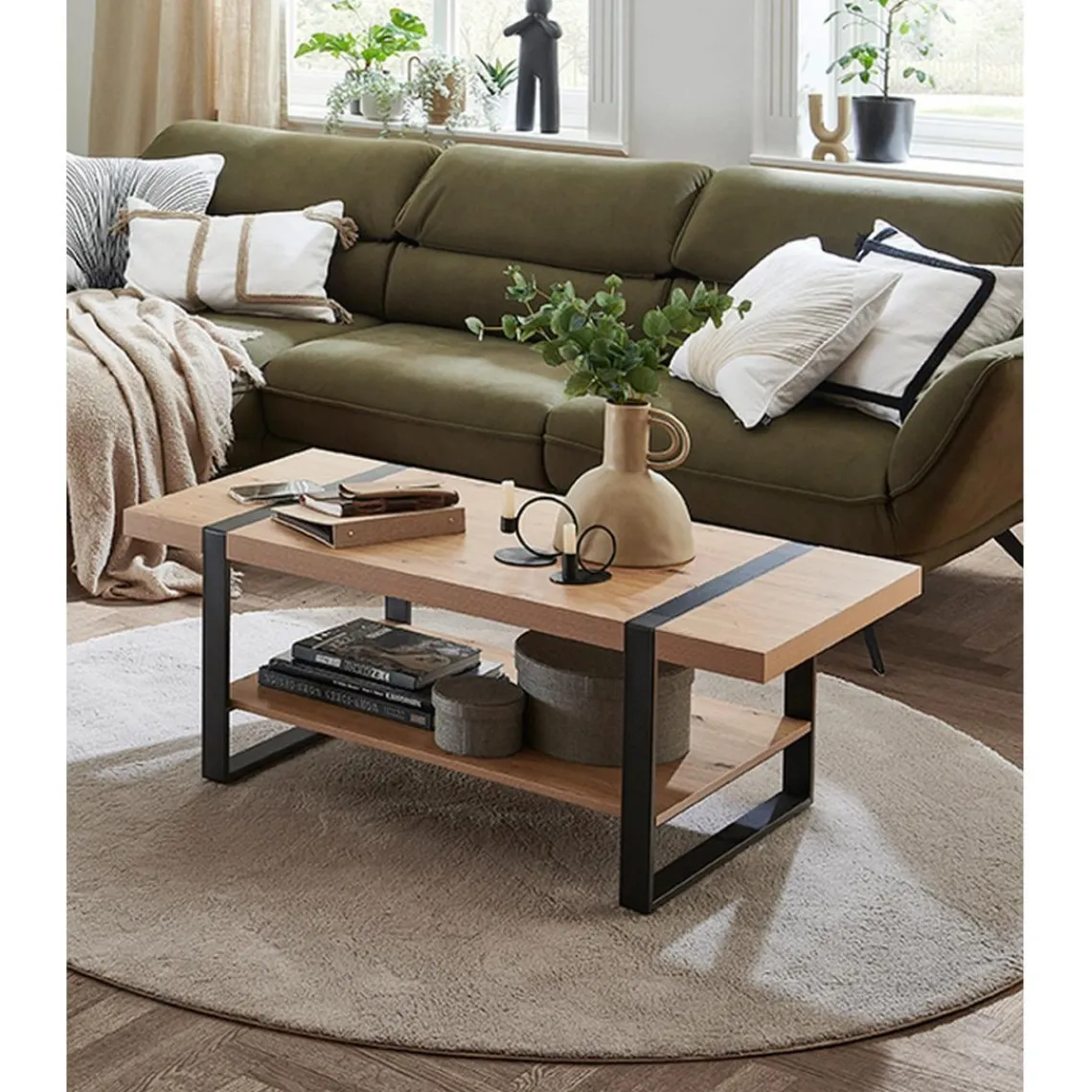 3S. x Home Table basse décor chêne et acier laqué noir Hot