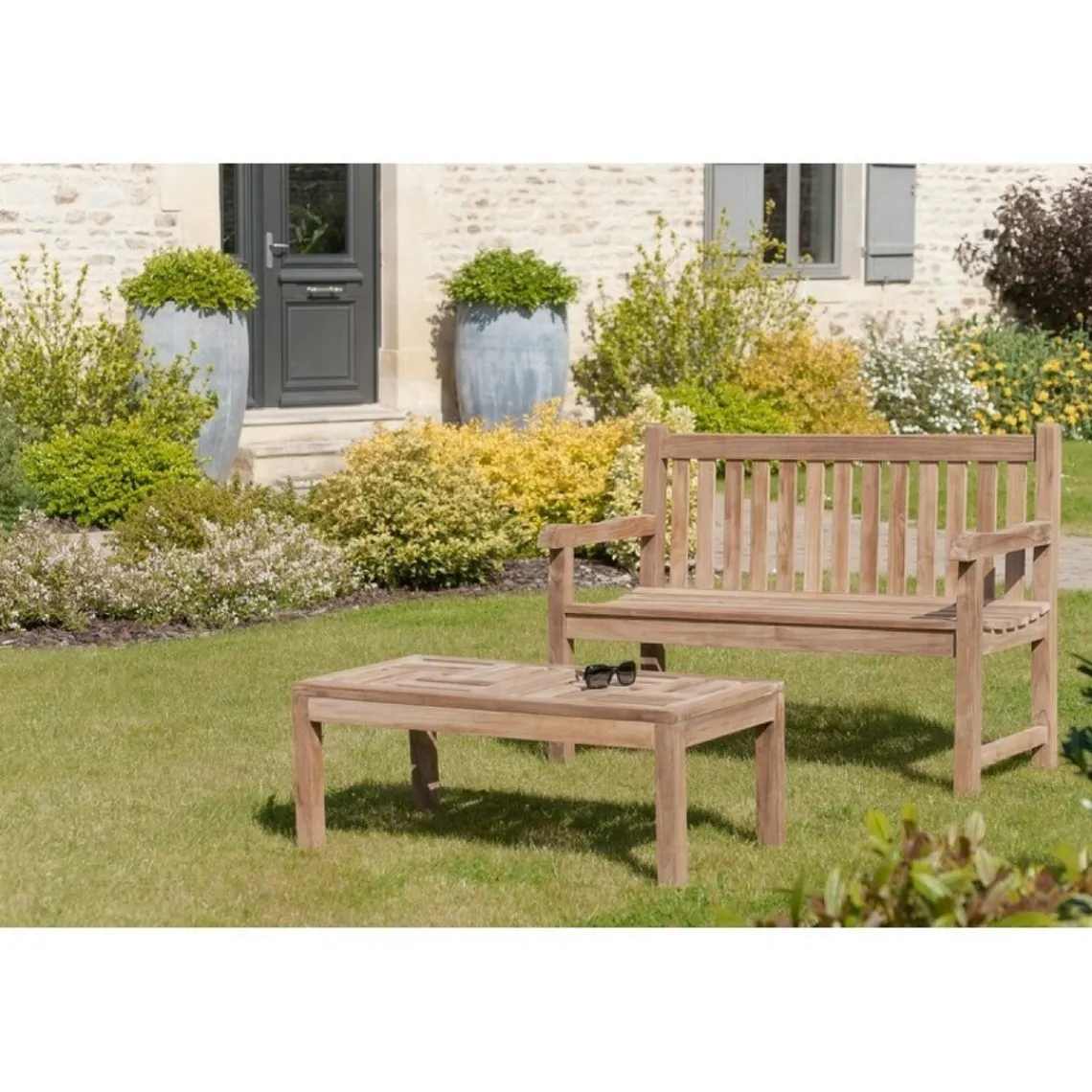 Macabane Table basse de jardin 100 x 50 cm en bois Teck Sale