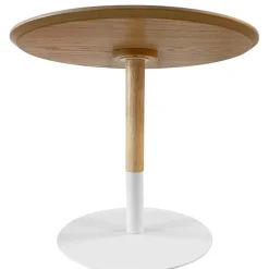ALTEREGO Table basse design ronde 'DILA' en bois finition naturelle et métal blanc Sale