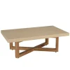 Macabane Table basse en béton beige pieds croisés en teck Discount