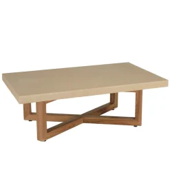 Macabane Table basse en béton beige pieds croisés en teck Discount