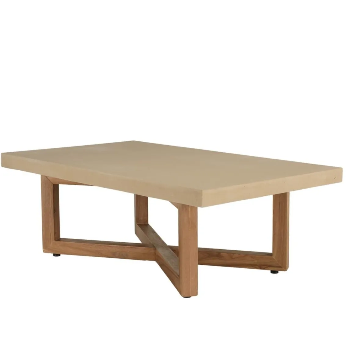 Macabane Table basse en béton beige pieds croisés en teck Discount