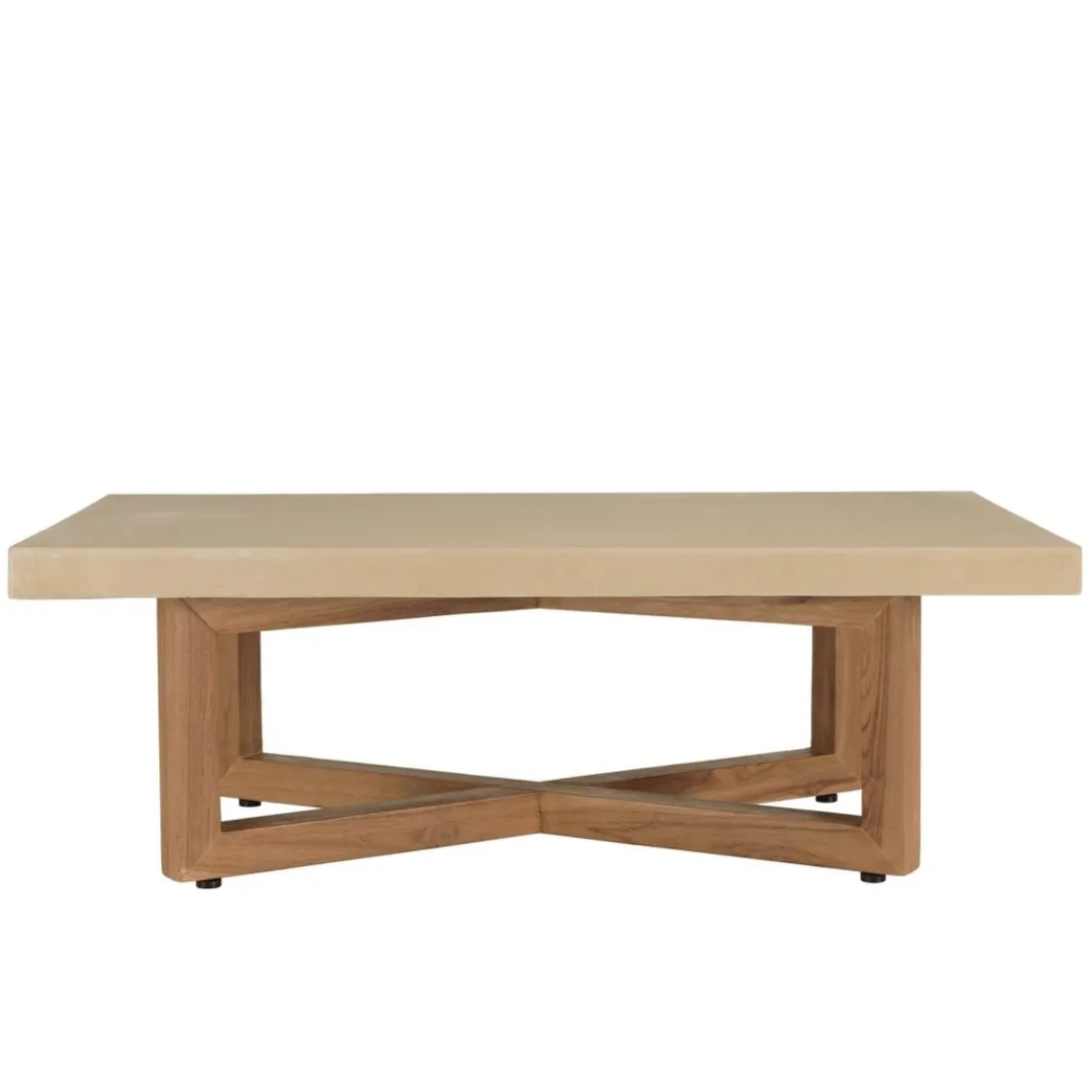 Macabane Table basse en béton beige pieds croisés en teck Discount