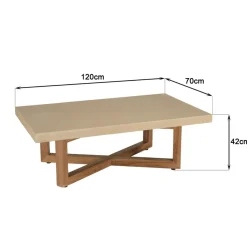 Macabane Table basse en béton beige pieds croisés en teck Discount