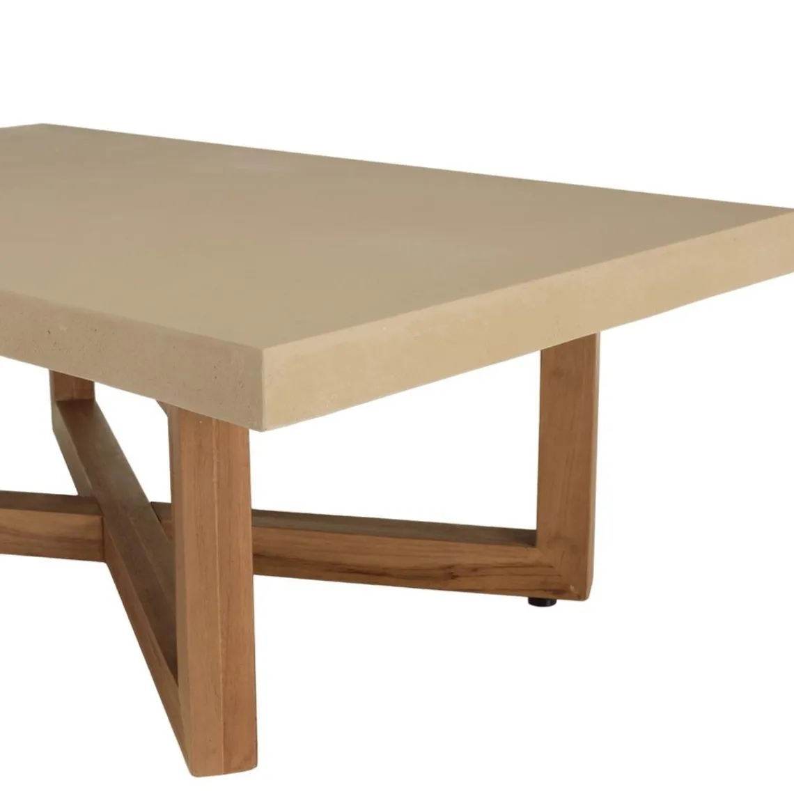 Macabane Table basse en béton beige pieds croisés en teck Discount