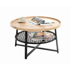 3S. x Home Table basse en tube plateau en MDF décor chêne Online