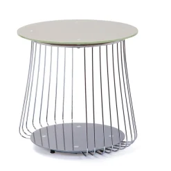 3S. x Home Table Basse en verre et Métal Chromé D50 cm Marron Outlet