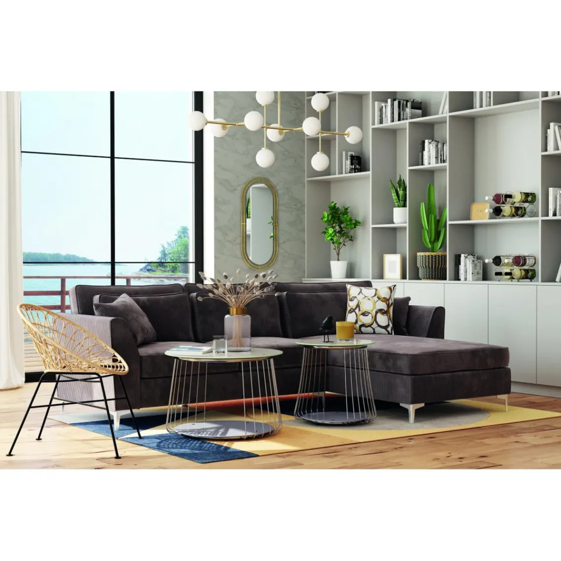 3S. x Home Table Basse en verre et Métal Chromé D50 cm Marron Outlet